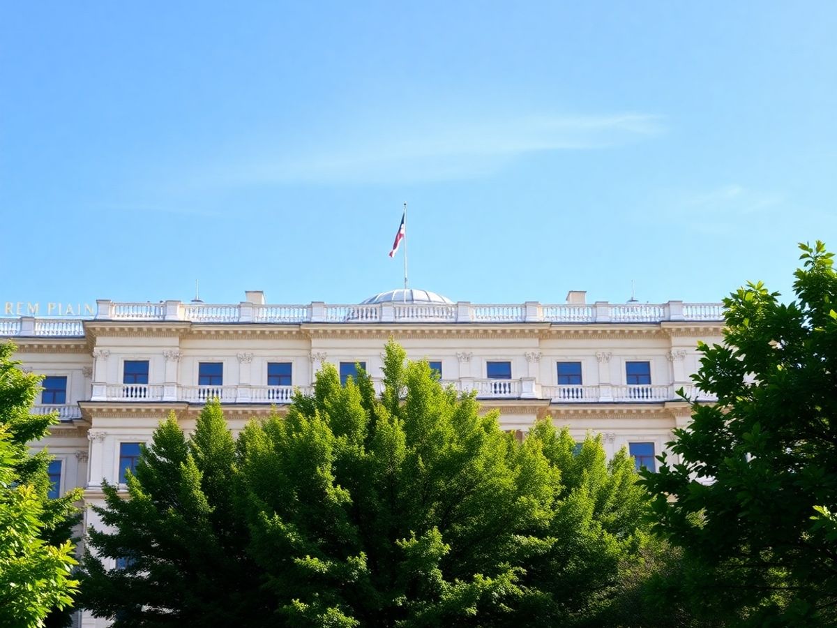 Clădirea Parlamentului României sub un cer senin.