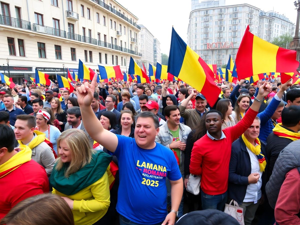 Rally politic în România, susținători cu steaguri.