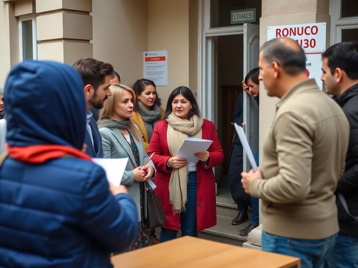 Oameni discutând înainte de alegerile prezidențiale din România.