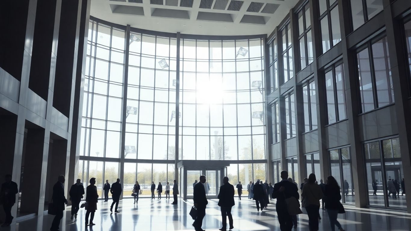 Clădire guvernamentală modernă cu lumina soarelui.